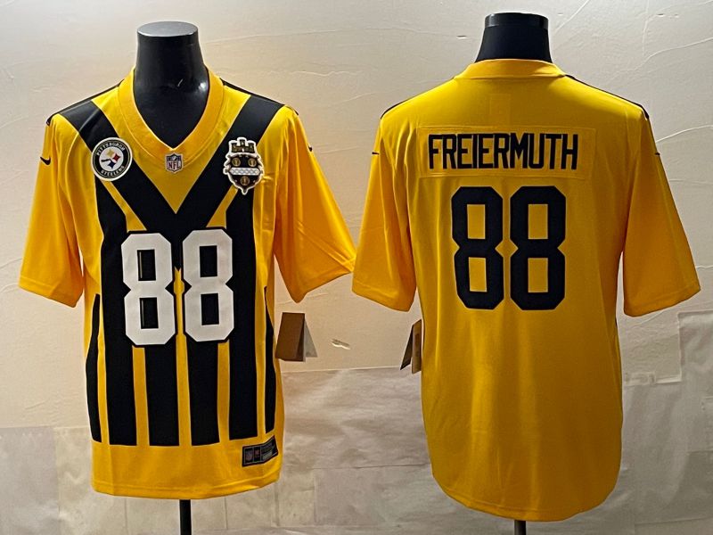 Men 2025 Pittsburgh Steelers #88 Freiermuth Yellow Retro Nike Limited NFL Jersey style 05